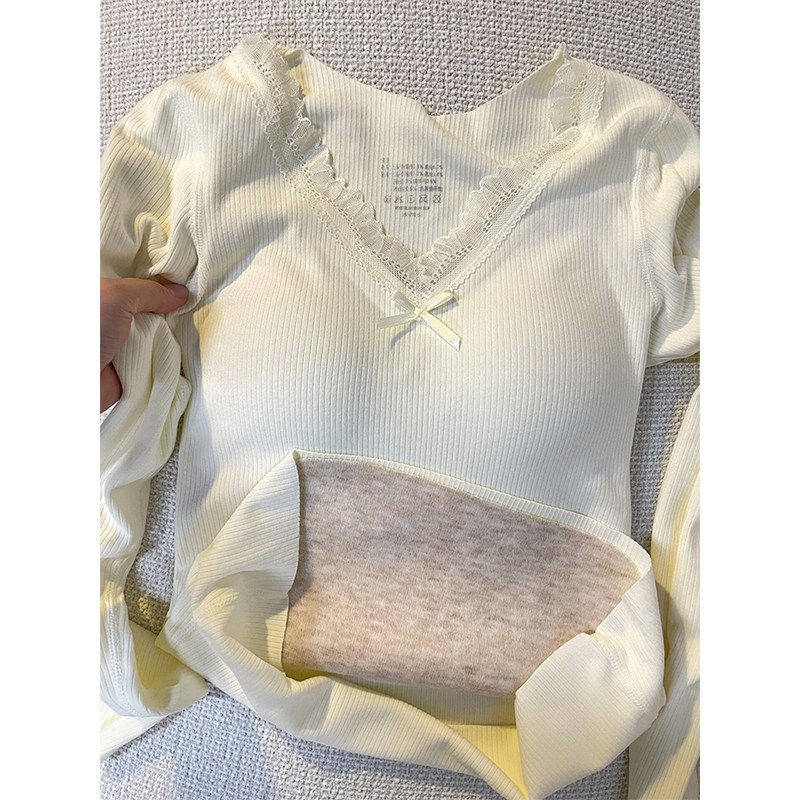 品牌折扣正品女装断码清仓特价不能退换蕾丝花边V领打底衫女秋季