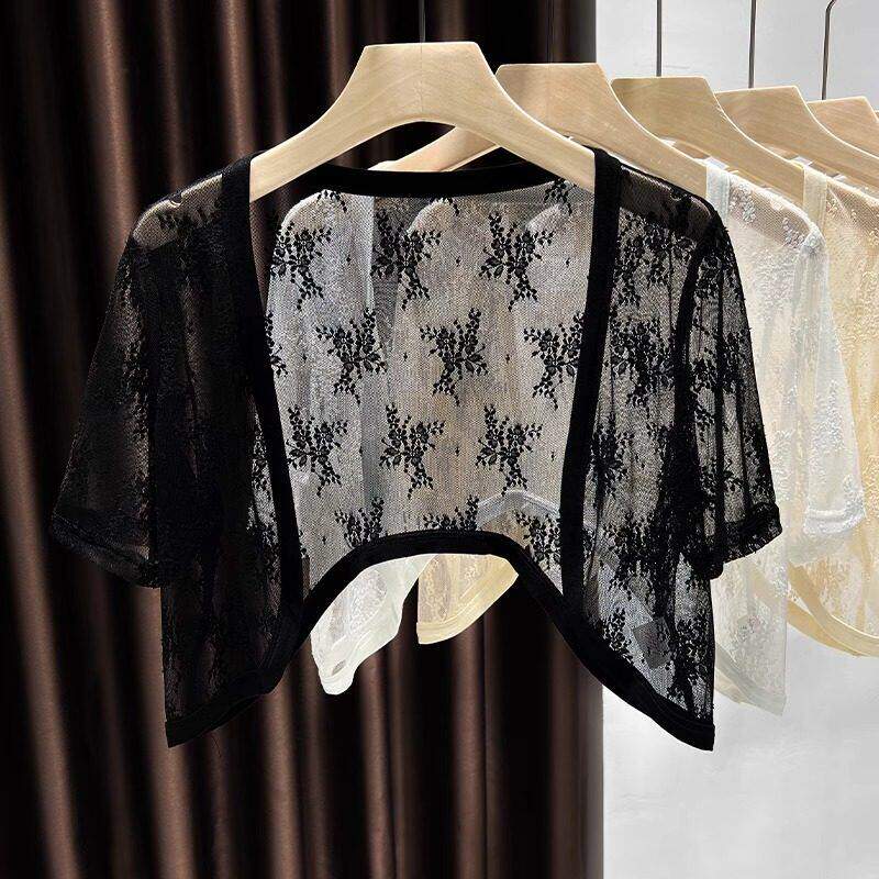 品牌正品女装衣服断码特价清仓 不退换-薄款蕾丝防晒短袖外搭开衫