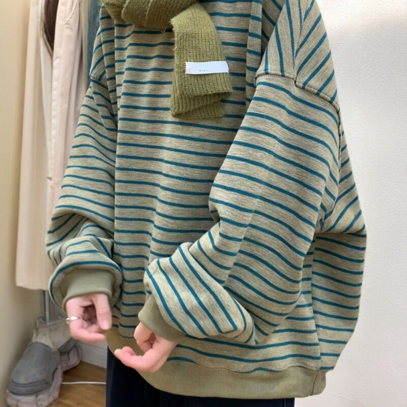 品牌正品女装衣服断码特价清仓 不接受退换-韩系无帽条纹加绒卫衣