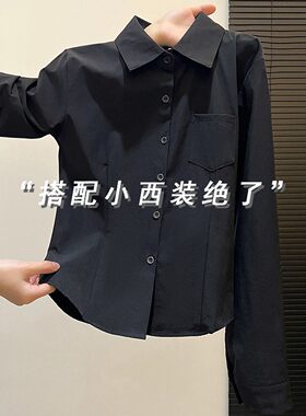 品牌正品女装衣服断码特价清仓 不接受退换-法式黑色衬衫女春秋小