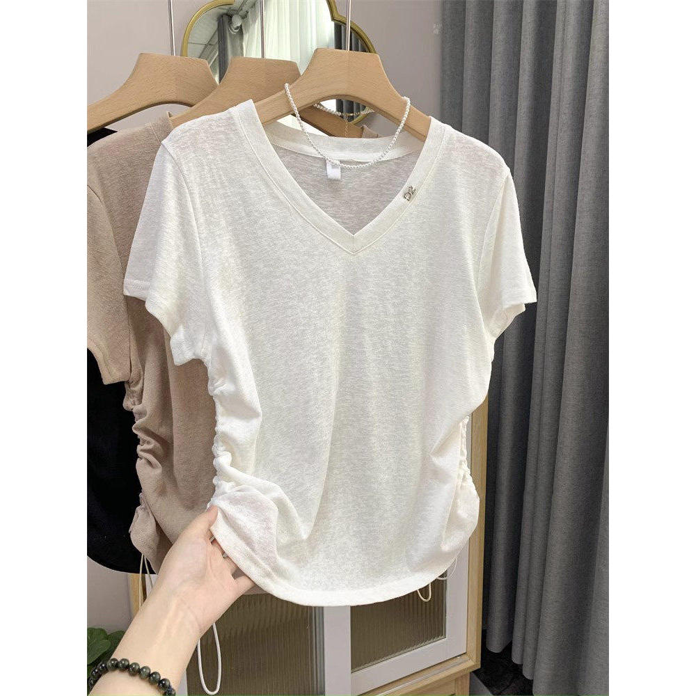品牌正品女装衣服断码特价清仓 不接受退换-大码正肩V领短袖T恤