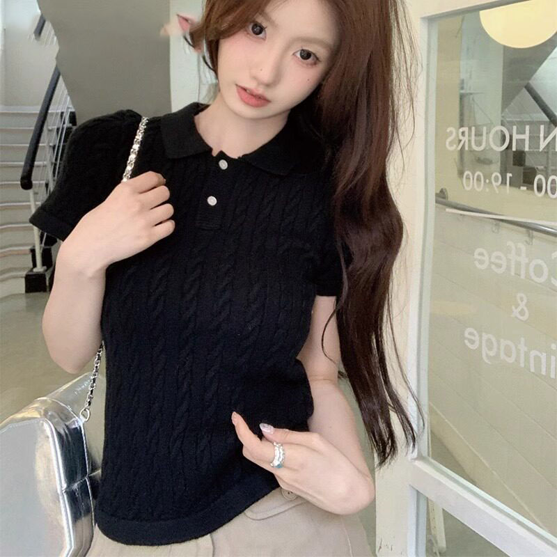 品牌折扣正品女装断码清仓特价不能退换麻花polo领冰丝针织短袖t