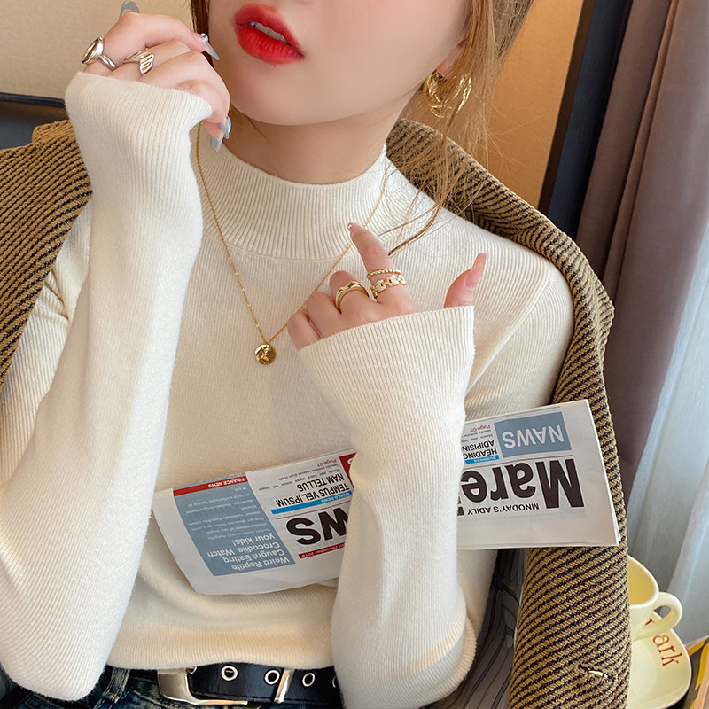 品牌正品女装衣服断码特价清仓 不退换-杏色半高领针织打底衫女秋