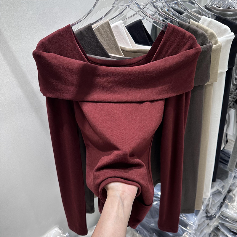 品牌折扣正品女装断码清仓特价不能退换一字领长袖T恤女秋冬新