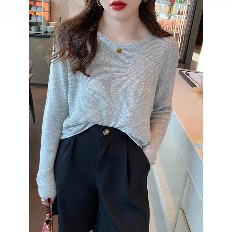 品牌折扣正品女装断码清仓特价不能退换粉色圆领针织打底衫女春季