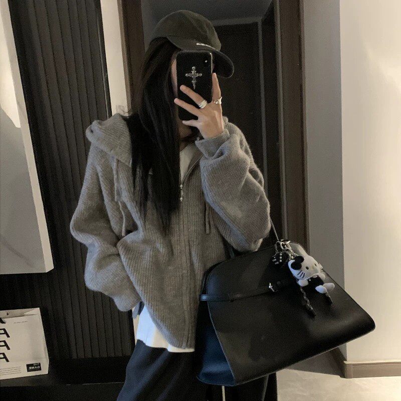 品牌正品女装衣服断码特价清仓 不退换-韩系连帽拉链毛衣女2026