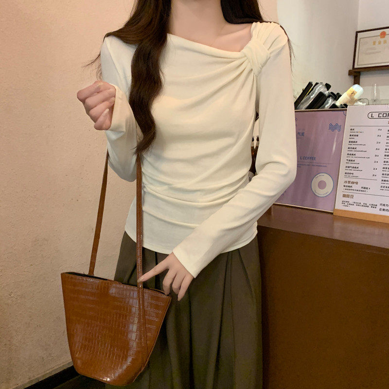 品牌折扣正品女装断码清仓特价不能退换斜领长袖T恤女春秋新款洋