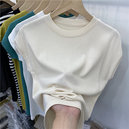 品牌折扣正品女装断码清仓特价不能退换欧货纯色冰丝针织衫短袖T