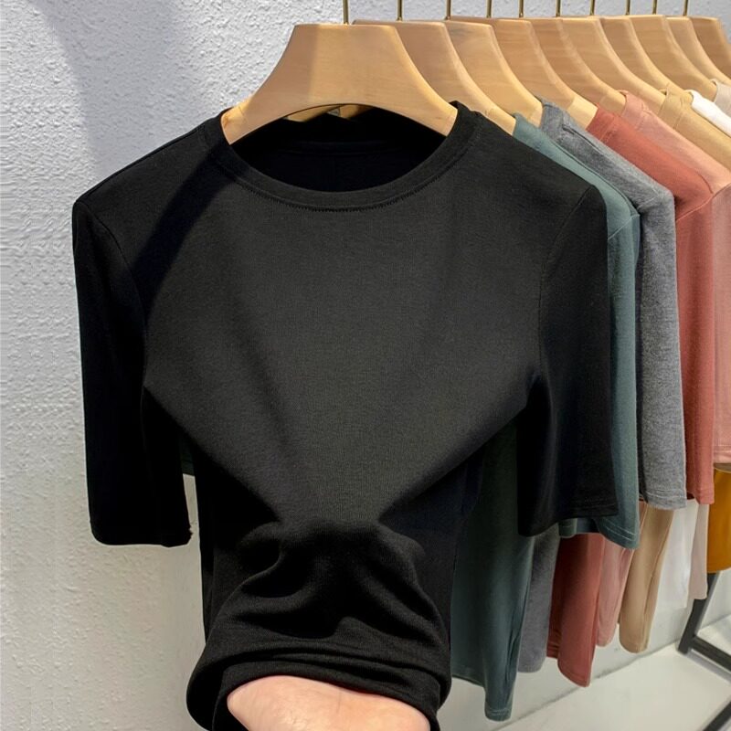 品牌折扣正品女装断码清仓特价不能退换莫代尔半高领短袖T恤女夏