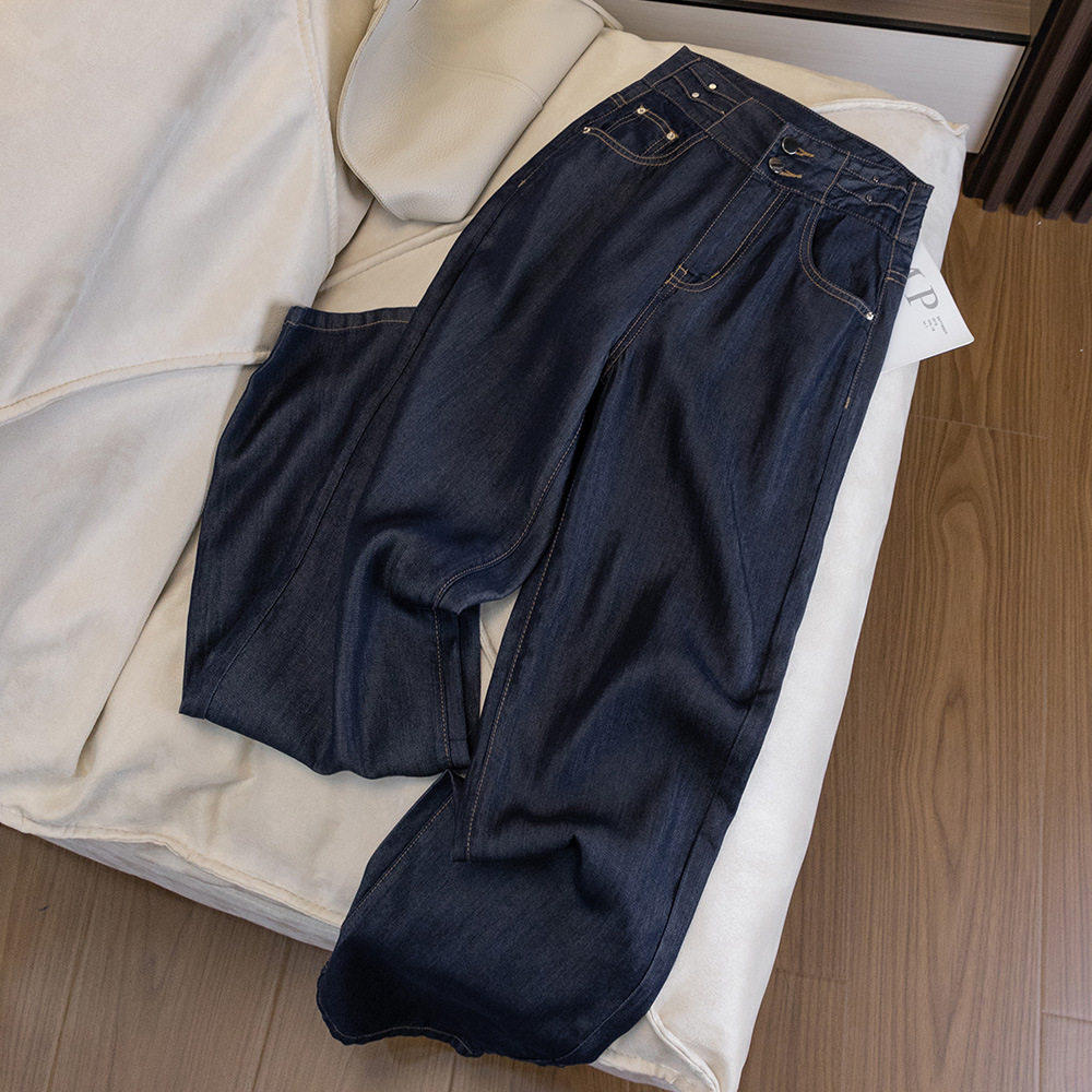 品牌折扣正品女装断码清仓特价不能退换深蓝色天丝牛仔裤女夏天薄