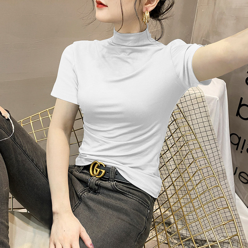 品牌正品女装衣服断码特价清仓 不接受退换-纯棉半高领短袖T恤