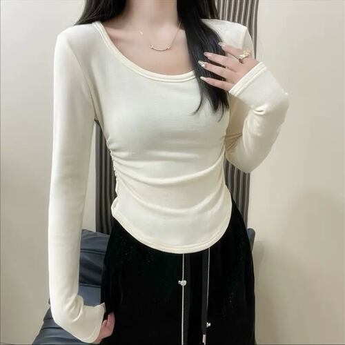 品牌折扣正品女装断码清仓特价不能退换U领磨毛长袖T恤女秋冬新款