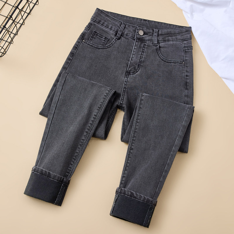 品牌正品女装衣服断码特价清仓 不接受退换-黑灰色紧身牛仔裤女秋