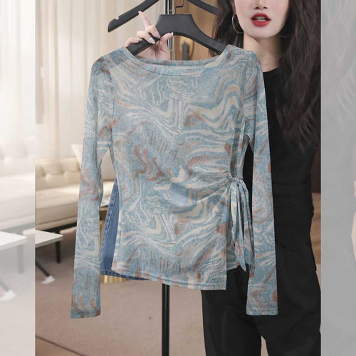 品牌折扣正品女装断码清仓特价不能退换蓝色侧边绑带收腰网纱