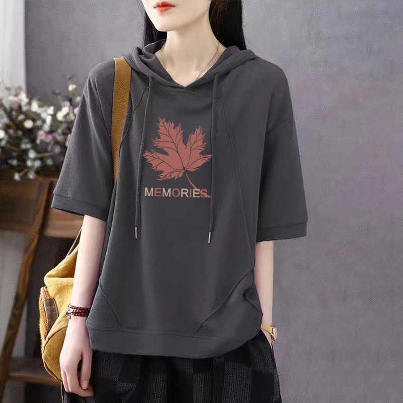 品牌正品女装衣服断码特价清仓 不接受退换-灰色连帽短袖T恤女夏