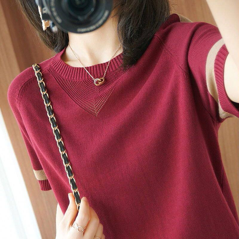 品牌正品女装衣服断码特价清仓 不接受退换-大码冰丝针织藏青色短