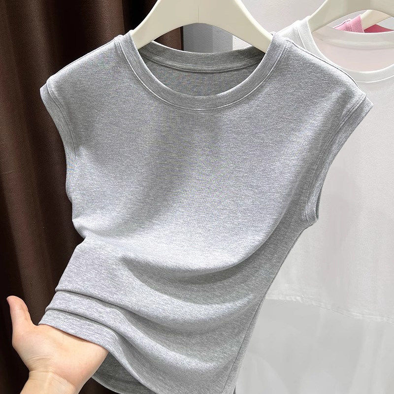 品牌折扣正品女装断码清仓特价不能退换灰色无袖冰丝T恤女夏季新