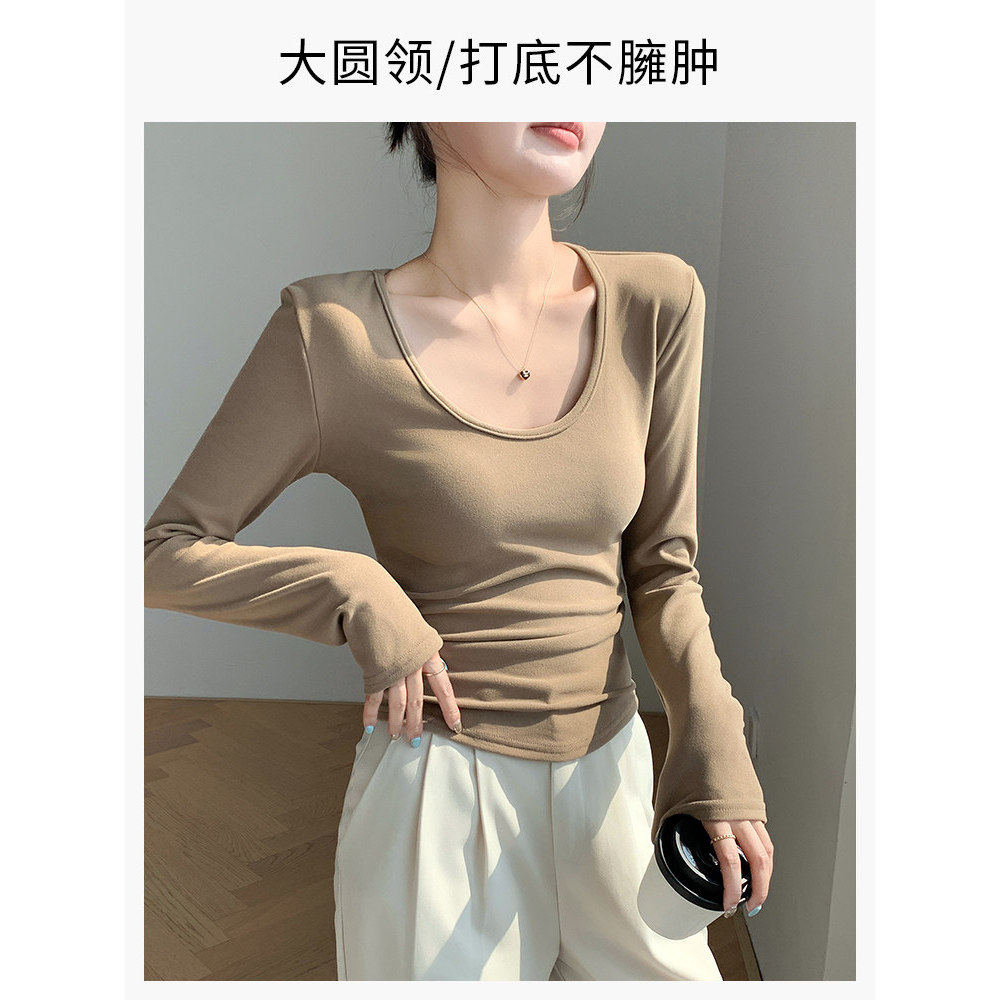 品牌折扣正品女装断码清仓特价不能退换咖色U领打底衫女秋冬爆款