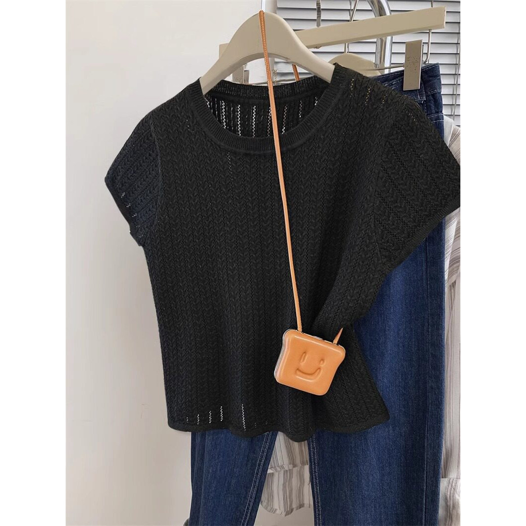 品牌正品女装衣服断码特价清仓 不接受退换-镂空冰丝针织衫短袖女