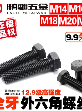EG鹏驰高强度12.9级外六角螺丝栓全牙国标GB5783M14M16M18M20包邮