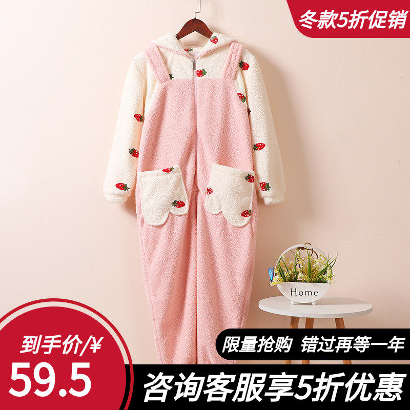 连体睡衣女冬季卡通动漫萌萌可爱冬天动物成人加厚加绒珊瑚绒毛绒