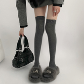 夜间教习室灰色过膝袜长筒袜子女春防滑高筒袜拼色加厚黑色大腿袜