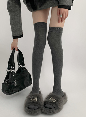 夜间教习室灰色过膝袜长筒袜子女春防滑高筒袜拼色加厚黑色大腿袜