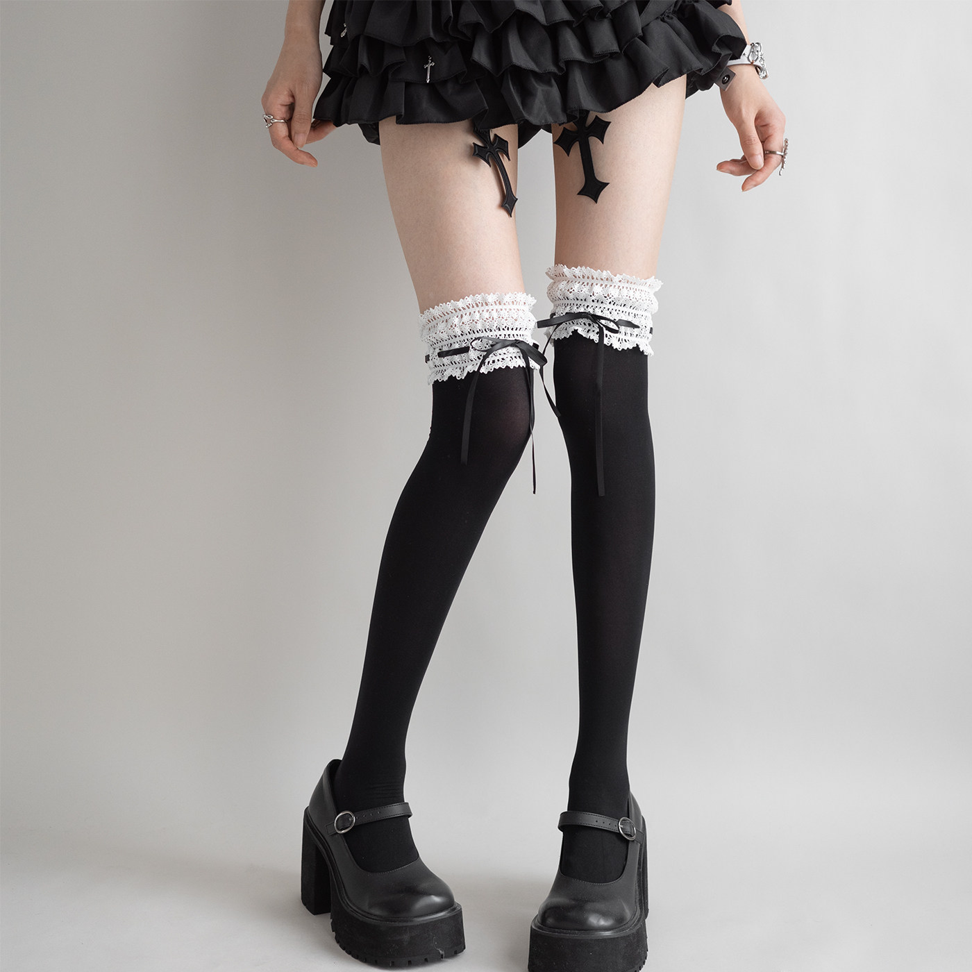夜间教习室过膝袜女夏薄款lolita蕾丝花边小腿袜蝴蝶结绑带长筒袜,女士内衣/男士内衣/家居服,长筒袜,淘宝优惠券,粉丝福利购,淘宝优惠卷