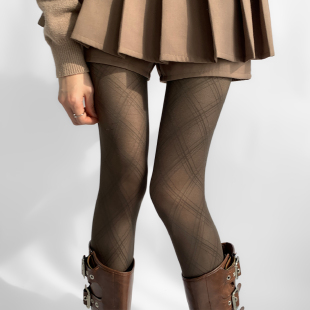 夜间教习室交叉菱格丝袜薄款 袜子女菱形格纹性感灰丝 纯欲灰色连裤