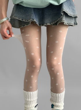 夜间教习室波点丝袜春款女高透白色连裤袜夏季防勾丝复古性感白丝