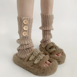 夜间教习室袜套春秋款 咖色中筒袜女美拉德白色堆堆袜子女腿套y2k