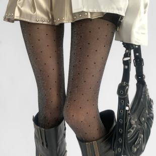 夜间教习室波点丝袜薄款 袜性感辣妹闪光黑丝 春秋黑色透肤银葱连裤