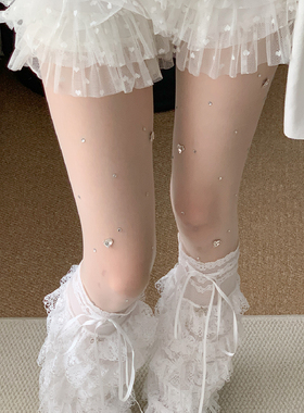 夜间教习室白色丝袜夏季薄款爱心闪钻美肤袜lolita蕾丝蛋糕裙袜套