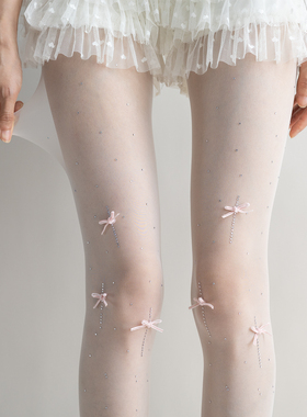 夜间教习室白色丝袜女款春款烫钻蝴蝶结纯欲连裤袜黑色性感打底裤