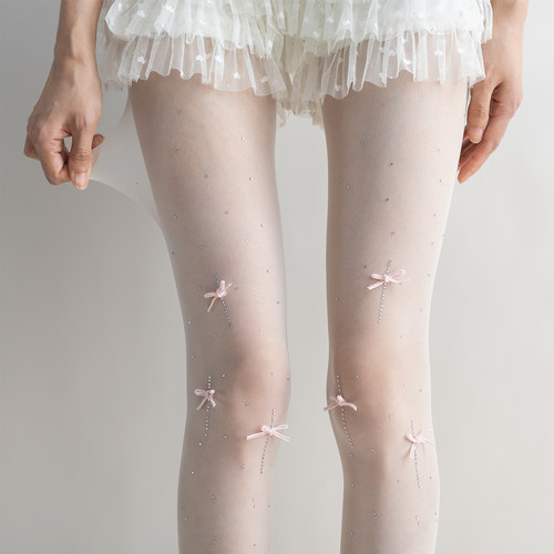夜间教习室白色丝袜女款春款烫钻蝴蝶结纯欲连裤袜黑色性感打底裤