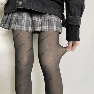 黑色字母丝袜女春秋款加绒加厚性感黑丝假透肉连裤网红冬保暖透肤