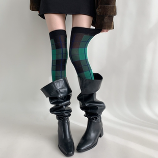 夜间教习室长筒袜子女春秋款 纹复古撞色百搭显瘦jk过膝袜 英伦风格