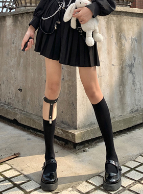 黑色天鹅绒小腿袜中筒袜子女秋款腿环jk朋克吊带袜长筒袜夹不良
