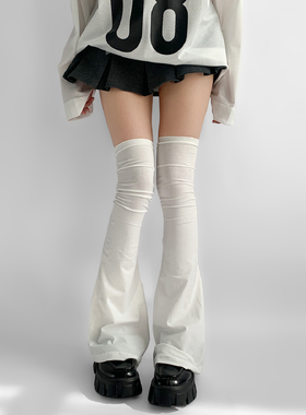 夜间教习室袜套喇叭型长筒堆堆袜女春秋款白色过膝袜阔腿辣妹腿套