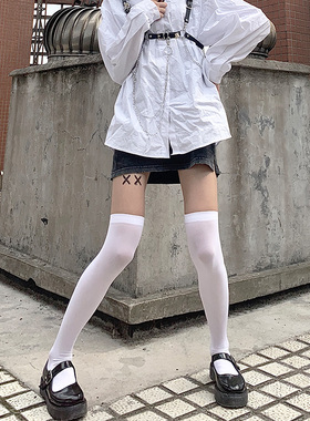 夜间教习室白色过膝袜天鹅绒袜子女款春款白色丝袜长筒jk大腿高筒