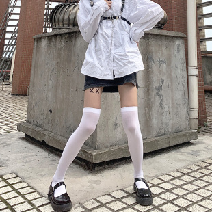 白丝袜长筒jk大腿高筒 夜间教习室白色过膝袜春秋鹅绒袜子女夏薄款