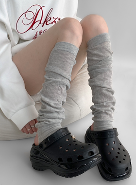 夜间教习室袜套春夏薄款踩脚过膝长筒灰色堆堆袜子女防滑小腿腿套