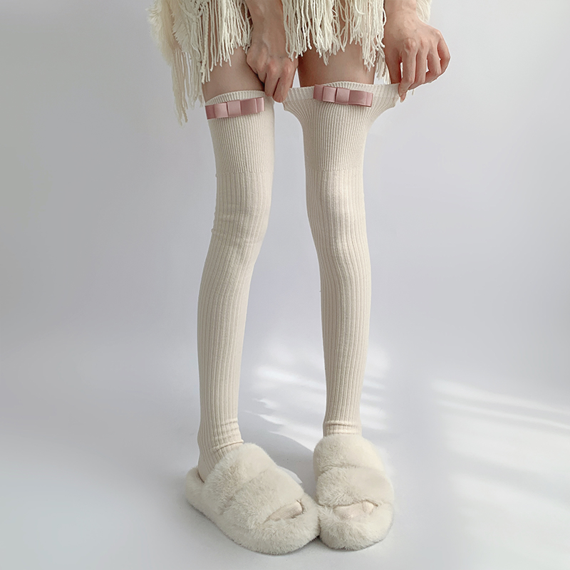 夜间教习室长筒过膝袜子女蝴蝶结