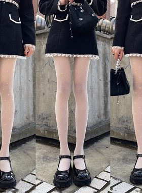 夜间教习室白色丝袜女款春款纯欲爱心白丝波点性感连裤袜子jk情调