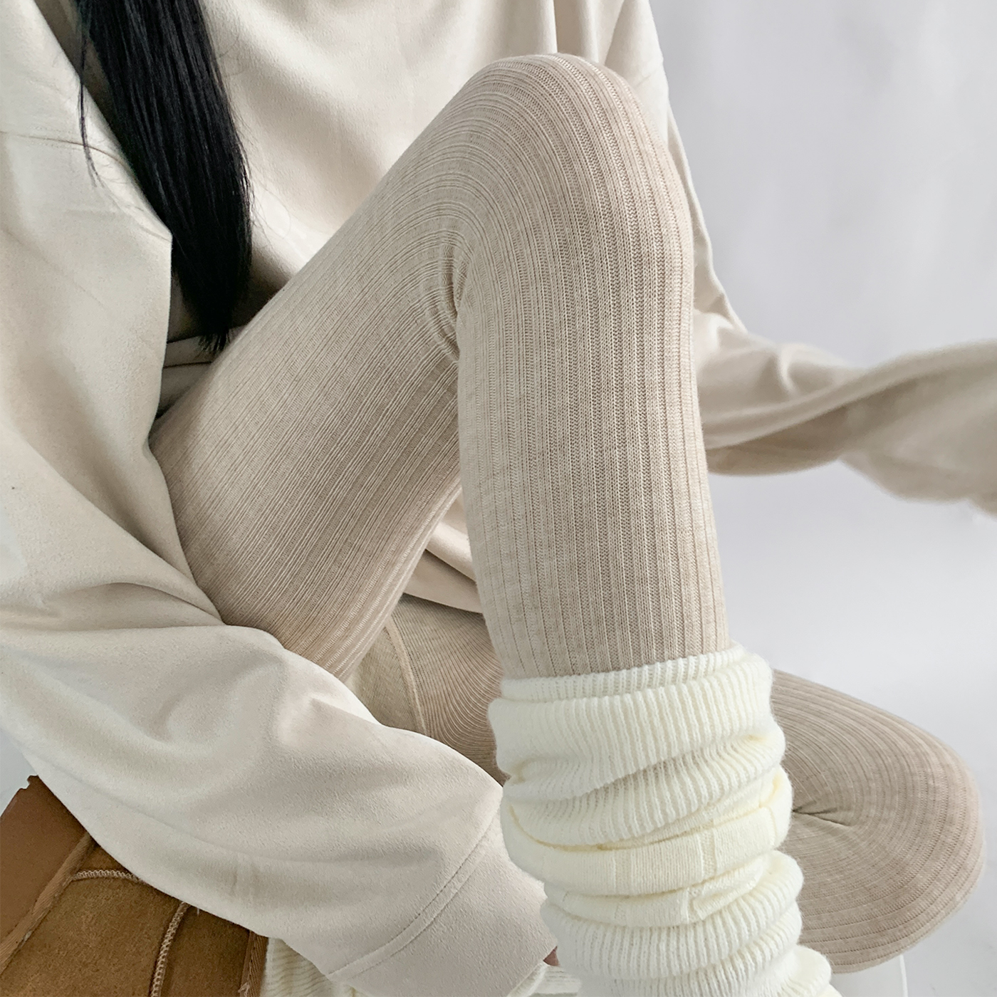 夜间教习室纯色竖条纹百搭打底袜