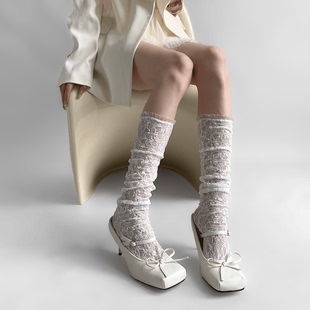 夜间教习室蕾丝袜子芭蕾风镂空花边长筒堆堆袜女洛丽塔白色小腿袜