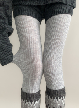 夜间练习室灰色打底裤女款春款加厚保暖外穿裤袜竖纹坑条踩脚袜子