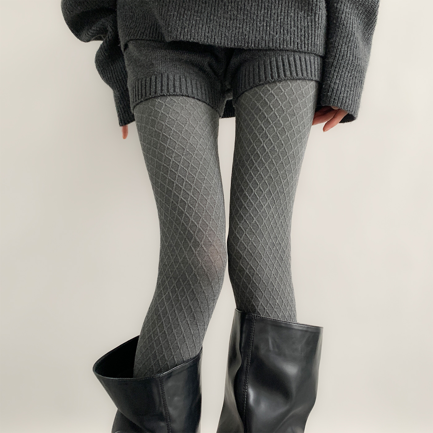 夜间教习室灰色连裤袜女秋冬保暖格雷系立体小菱格百搭显瘦打底裤