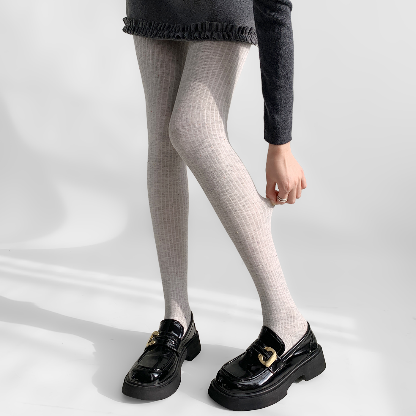 夜间教习室秋冬打底袜灰色显瘦冬季外穿竖条纹连裤袜子日系打底裤