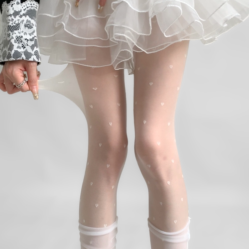 夜间教习室爱心提花白色纯欲丝袜